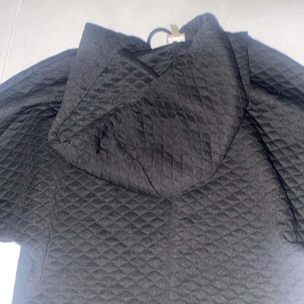 K Too Black Quilted Soft Long Sleeve Hoodie Fitted Bodycon Dress Size Small - Picture 6 of 7